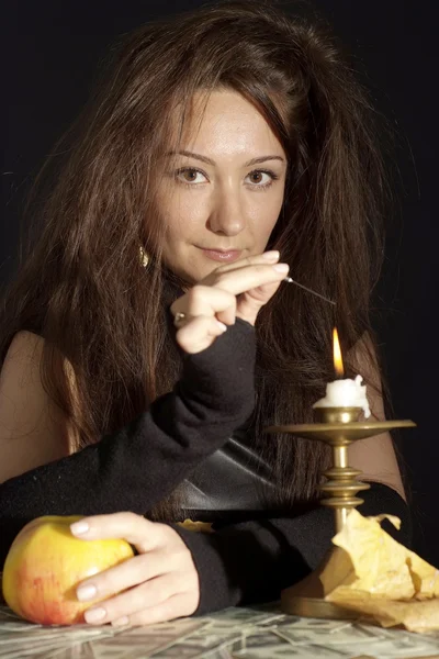 Attractive brunette as a witch — Stock Photo, Image