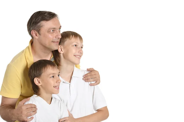 Portrait of happy father and sons. Isolated on white — Stock Photo, Image