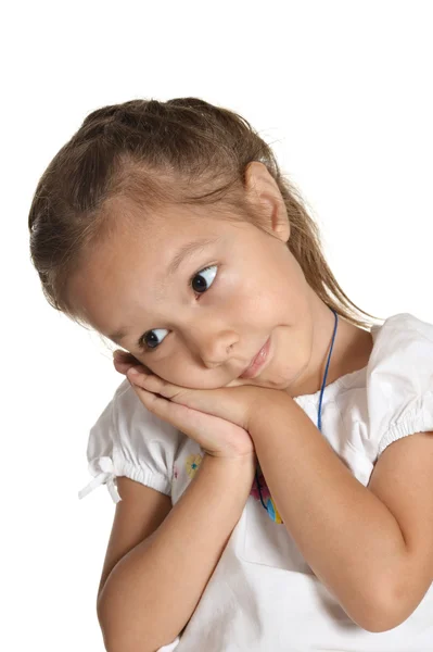 Portrait of emotional little girl on white background — Stock Photo, Image