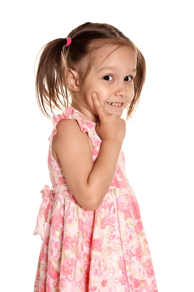 Portrait d'une jolie petite fille en robe rose — Photo