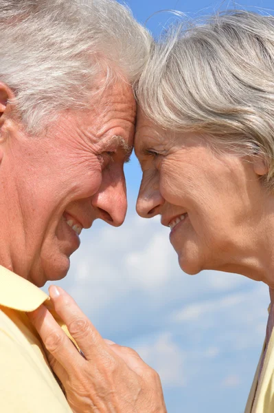 Glad äldre par gick en promenad på natur — Stockfoto
