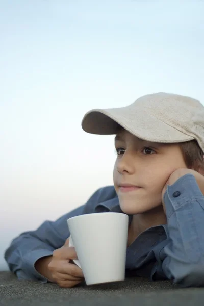 Funny boy went to rest on the nature — Stock Photo, Image