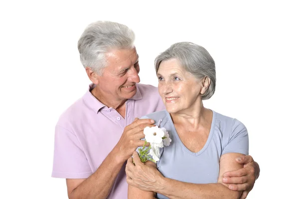 Krásná starší pár společně na bílém pozadí — Stock fotografie