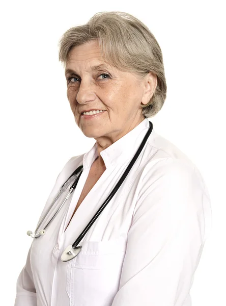 Attractive doctor in a white coat with a stethoscope Stock Image