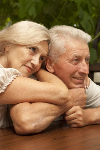 Fine elderly couple sitting on the veranda — Stock Photo, Image