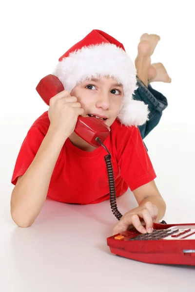 Santa αγόρι με τηλέφωνο — Φωτογραφία Αρχείου