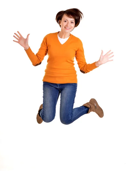 Girl in an orange jump — Stock Photo, Image