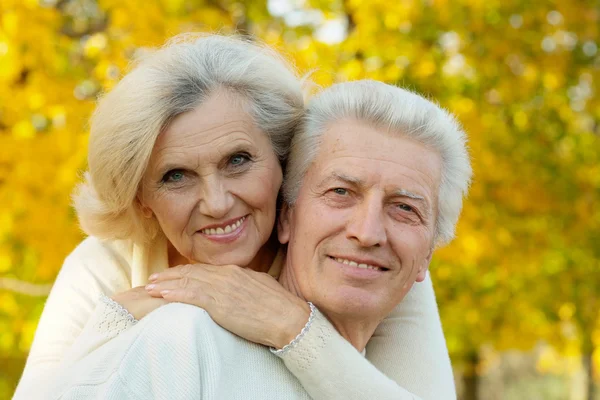 Пожилая пара, стоящая в осеннем парке — стоковое фото