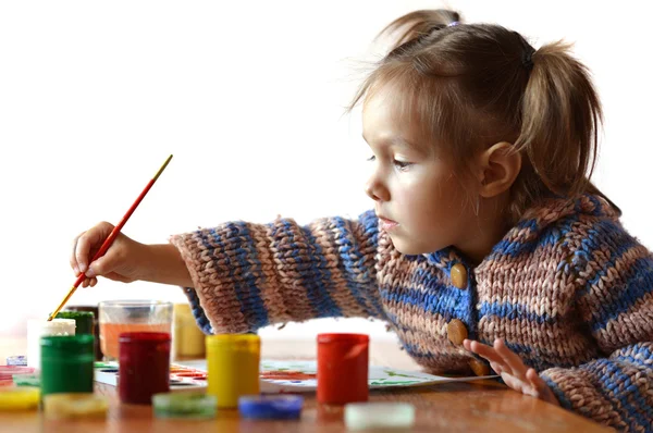 Good baby draws paint — Stock Photo, Image