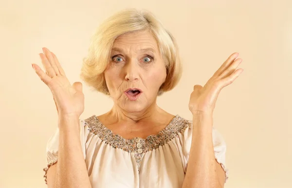 Portrait of surprised beautiful old woman — Stock Photo, Image