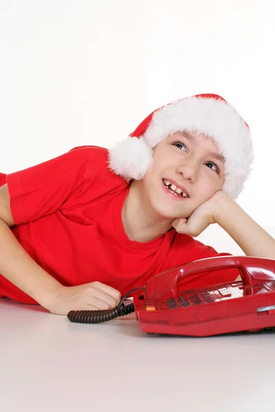 Telefon ile Noel Baba çocuk — Stok fotoğraf