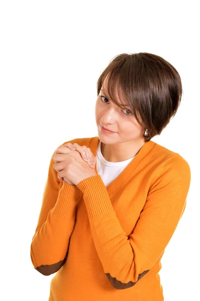 Buena chica posando en naranja — Foto de Stock