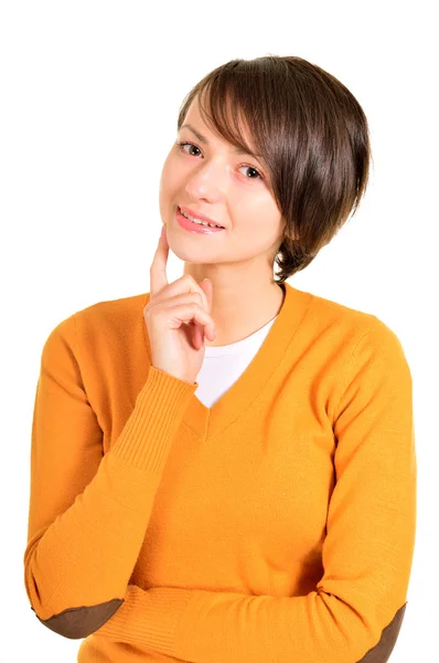 Hermosa chica posando en naranja — Foto de Stock