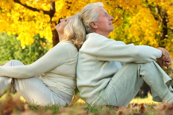 Älteres Ehepaar sitzt im Herbstpark — Stockfoto