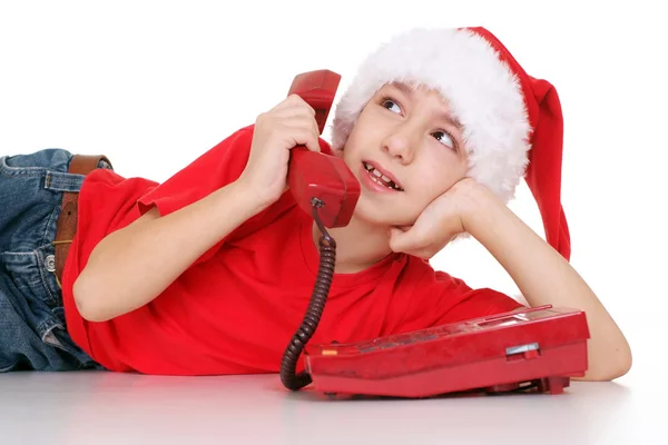 電話と小さな男の子 — ストック写真