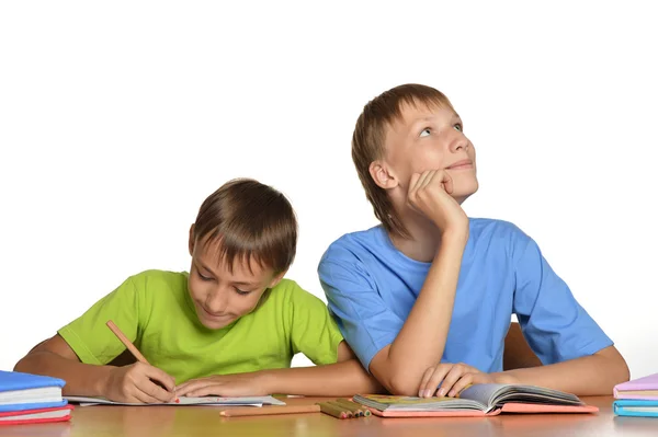 Brüder machen ihre Hausaufgaben. — Stockfoto