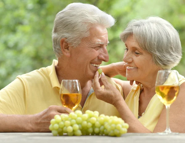 The old couple drinking wine — Stock Photo, Image