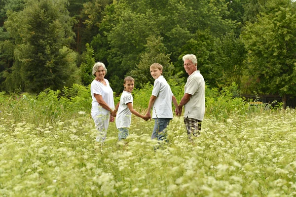 Oudere man en vrouw met hun kleinkinderen — Stockfoto