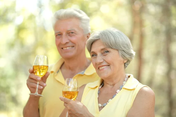 La vieja pareja bebiendo vino —  Fotos de Stock