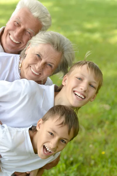 Ältere Männer und Frauen mit ihren Enkeln — Stockfoto