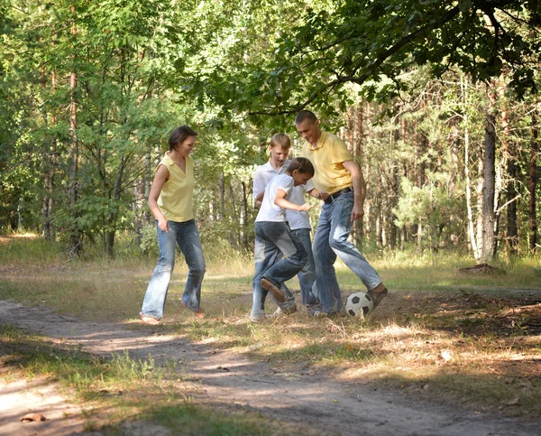 Eltern spielen mit Kindern Fußball — Stockfoto