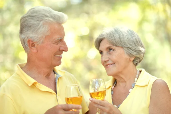 The old couple drinking wine — Stock Photo, Image