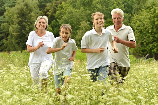 Older man and woman with their grandchildren — Stock Photo, Image