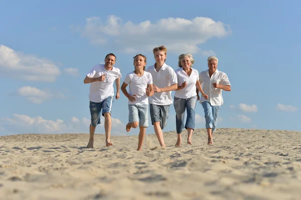 Plajda çalışan mutlu bir aile — Stok fotoğraf