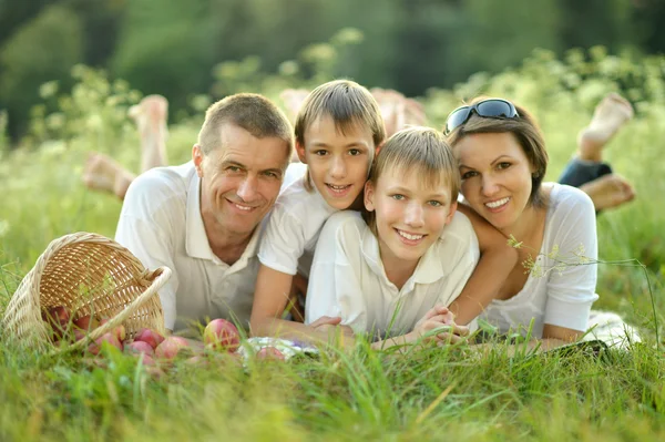 Perhe piknikillä — kuvapankkivalokuva