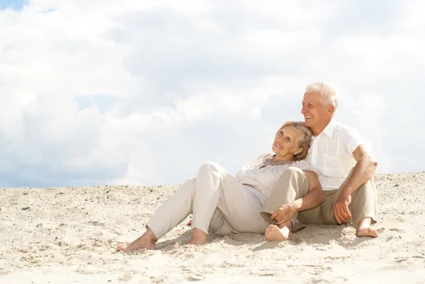 Glorious elderly couple enjoy the sea breeze — Stock Photo, Image