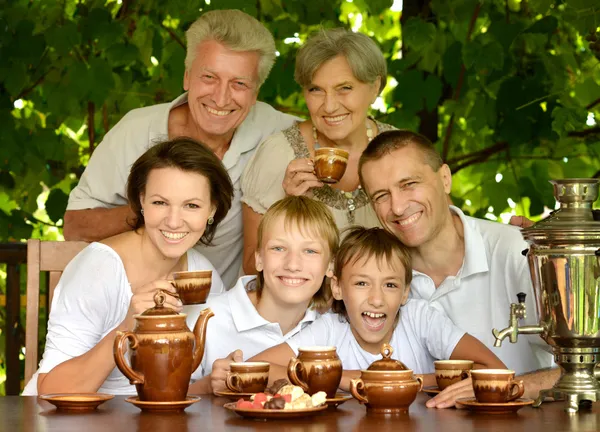 Familia bebiendo té al aire libre —  Fotos de Stock