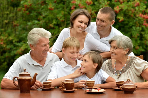 Familia bebiendo té al aire libre —  Fotos de Stock