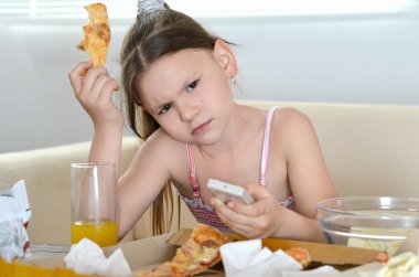 girl eating pizza clipart