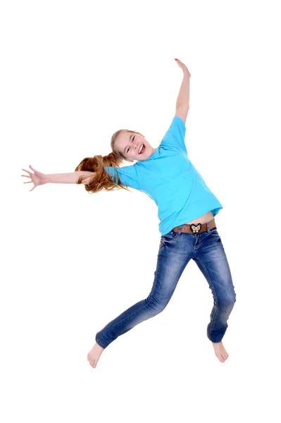 Meisje in een blauw t-shirt Stockfoto