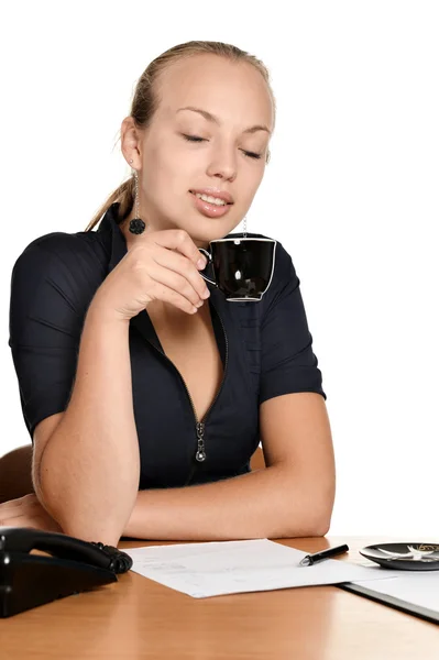 Jeune secrétaire avec tasse — Photo