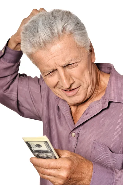 Senior man met dollars — Stockfoto
