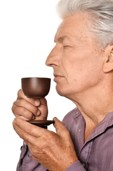 Äldre man med kopp — Stockfoto