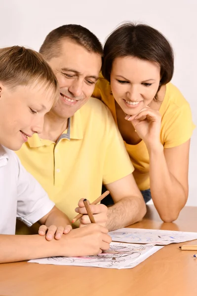 Family drawing together — Stock Photo, Image