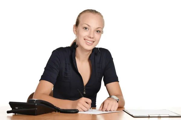 Unga sekreterare vid bord — Stockfoto