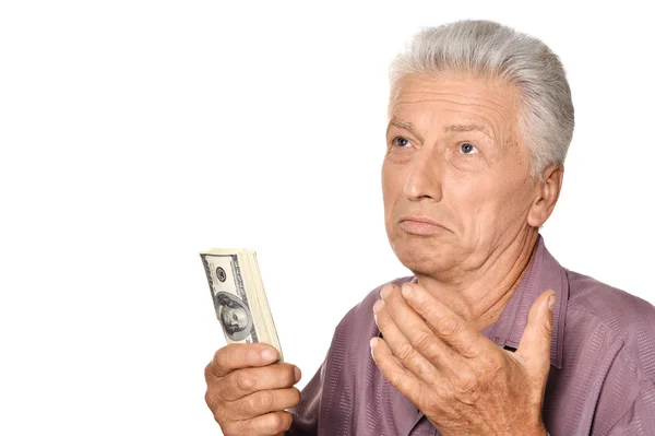 Starší muž s dolary — Stock fotografie