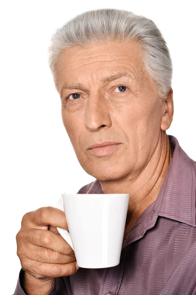 Älterer Herr mit Tasse — Stockfoto