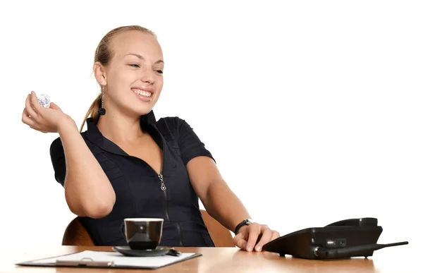 Secretaris meisje aan tafel — Stockfoto