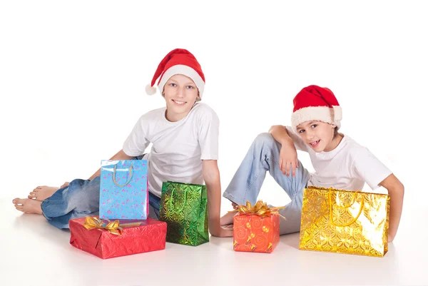 Santa παιδιά με δώρα — Φωτογραφία Αρχείου