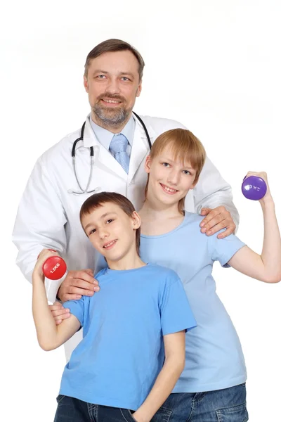 Handsome doctor is receiving visitors — Stock Photo, Image