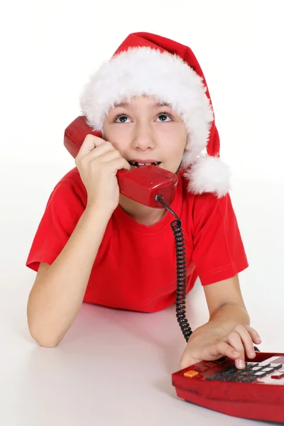 Santa boy with telephone — Stock Photo, Image