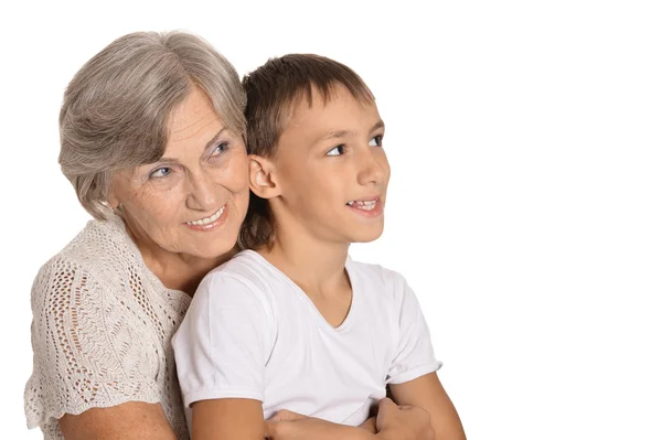 Joyeux garçon avec sa grand-mère — Photo