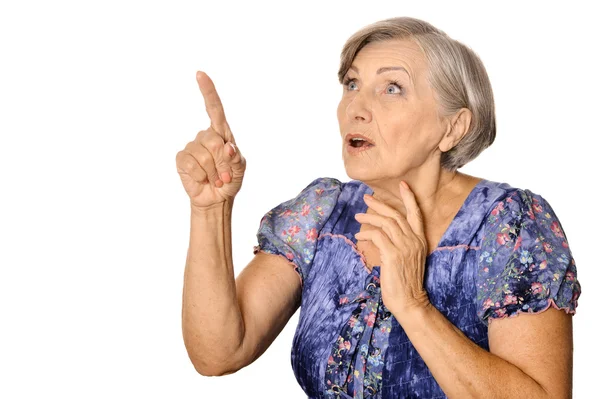 Elderly woman pointing — Stock Photo, Image