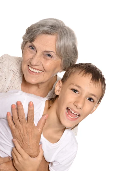 Gelukkige jongen met zijn grootmoeder — Stockfoto