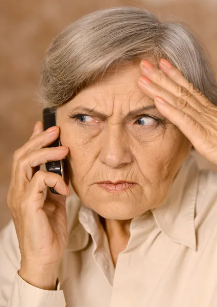 Aged woman talk on phone — Stock Photo, Image