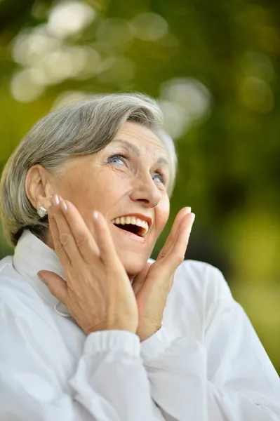Lovely elderly woman went on the nature — Stock Photo, Image